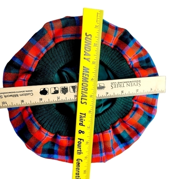 VTG Scottish Tam O'Shanter Beret Pom Pom Plaid 100% Wool Lined Made in Scotland - Picture 5 of 16